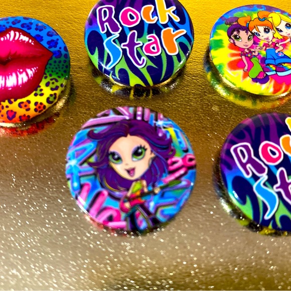 LISA FRANK VITAGE 90s HOT TOPIC METAL BUTTONS SET OF 5 - Picture 3 of 12